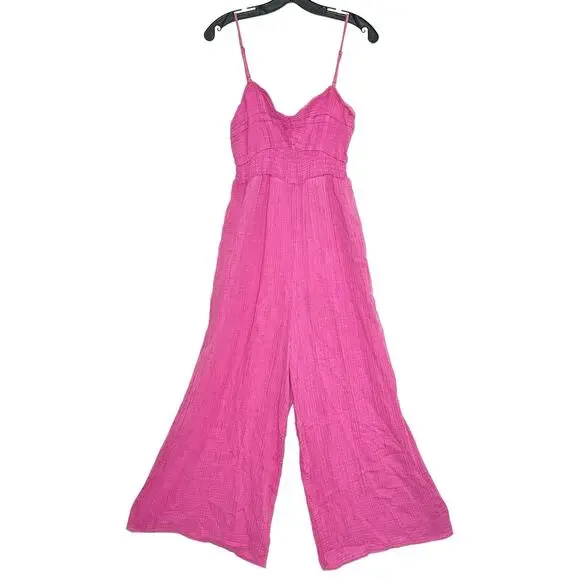 NWT Anthropologie Jumpsuit Gauze Cottage Boho Prairie Y2K Romantic Pink Medium - Picture 1 of 7